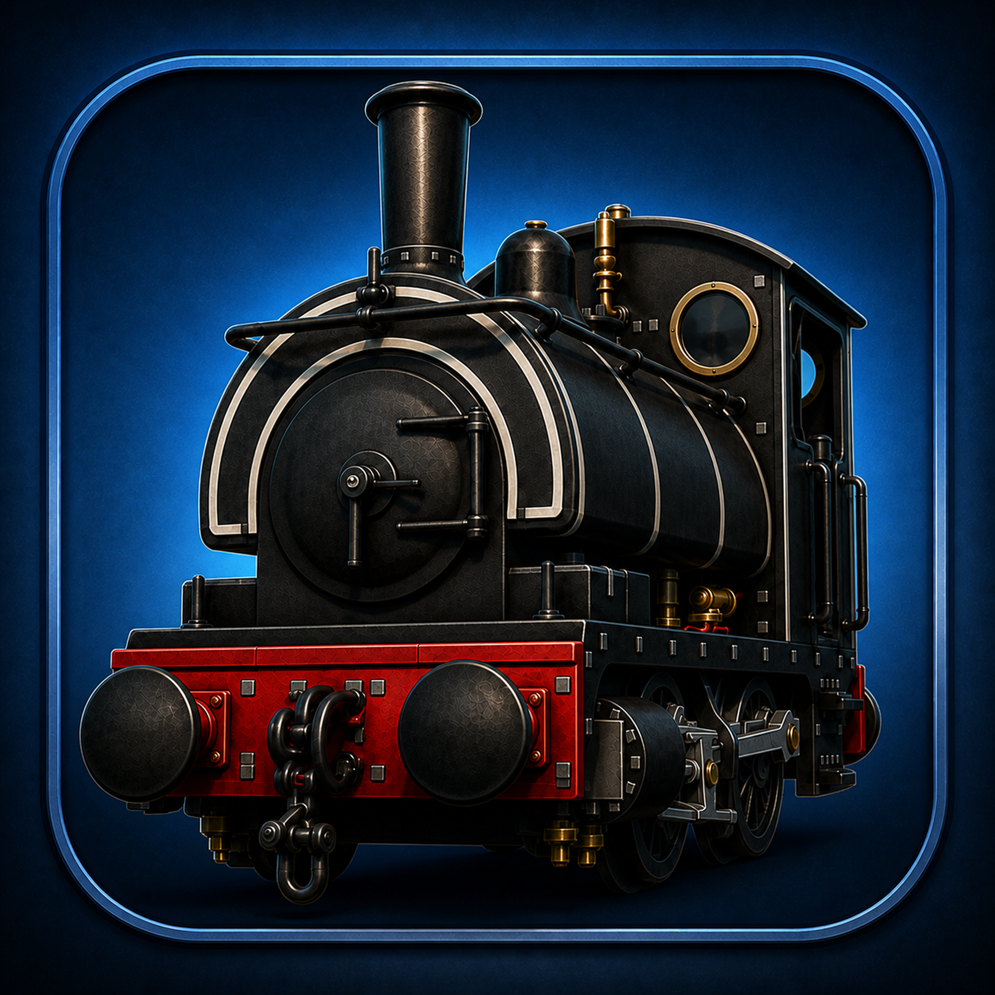 Shunt development branding artwork showing a black steam locomotive on a blue background.