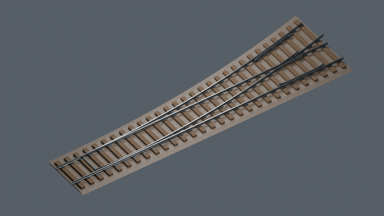 Angled production view showing Shunt's track turnout, sleepers and rails.